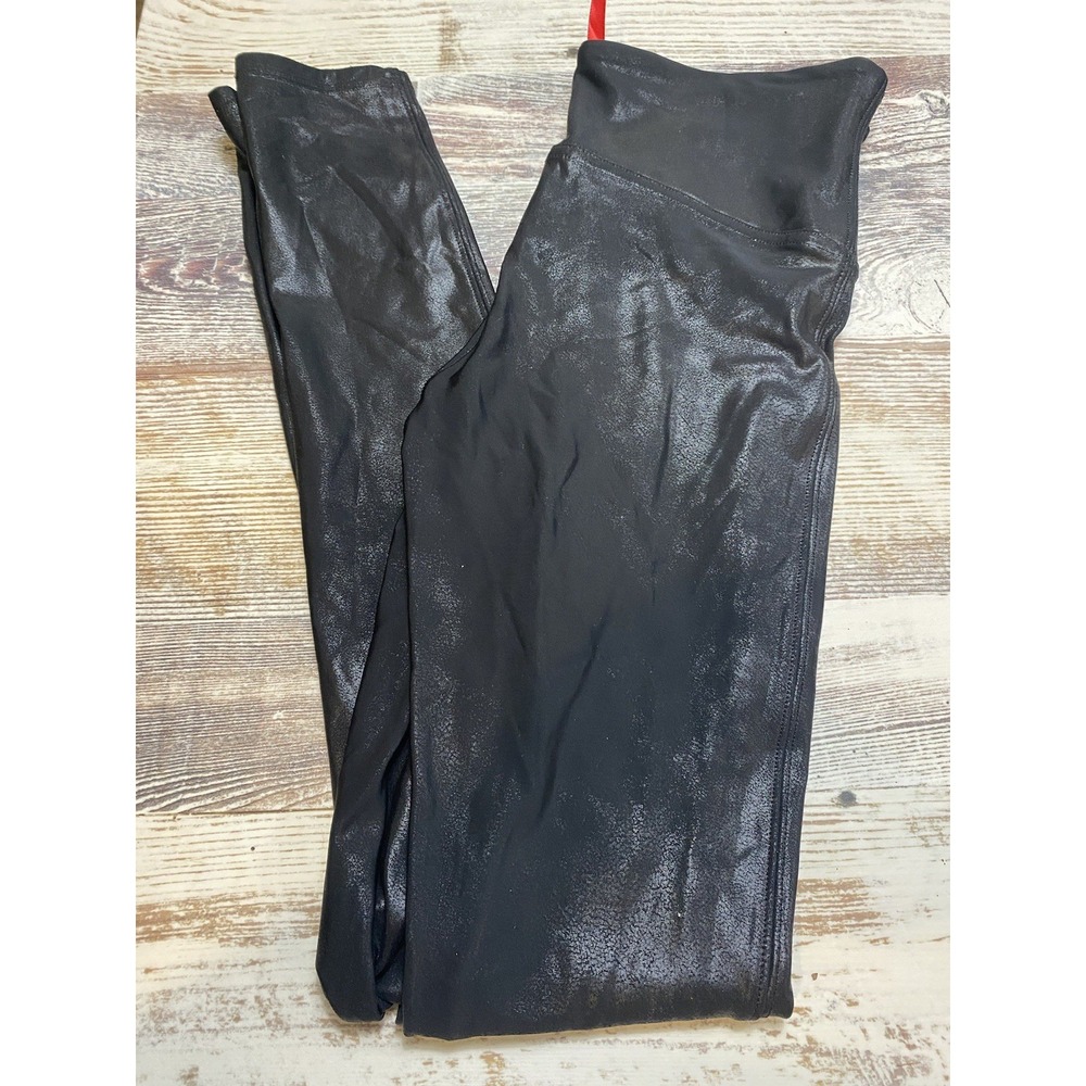 Spanx Faux Leather Leggings Black Medium Compression Sleek Smoothing Fabric M